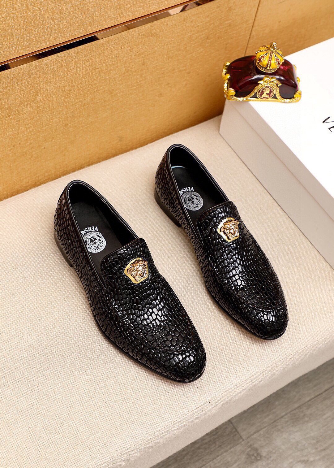 Versace Black Textured Slip-On Shoes