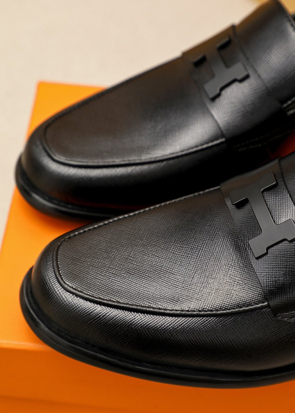 Hermès Black H-Strap Slip-On Loafers