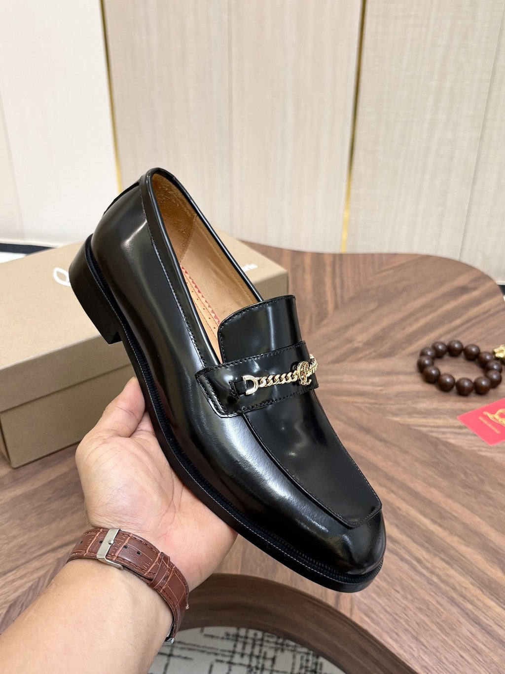 Christian Louboutin Men's Black Gold-Tone Hardware Loafers