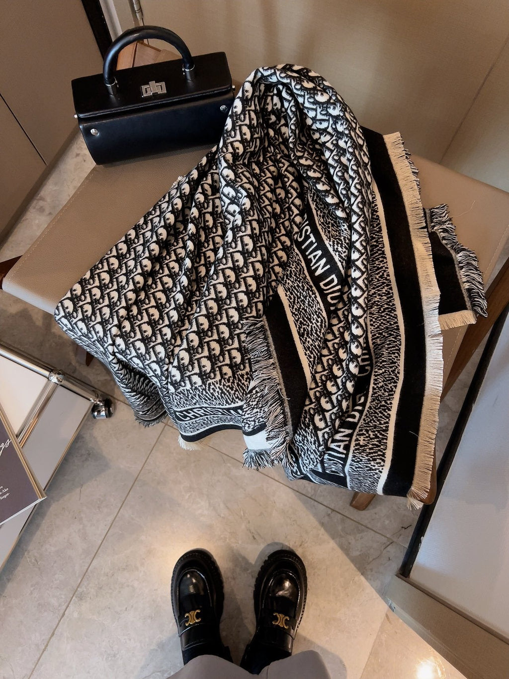 Dior Monogram Fringe Square Scarf