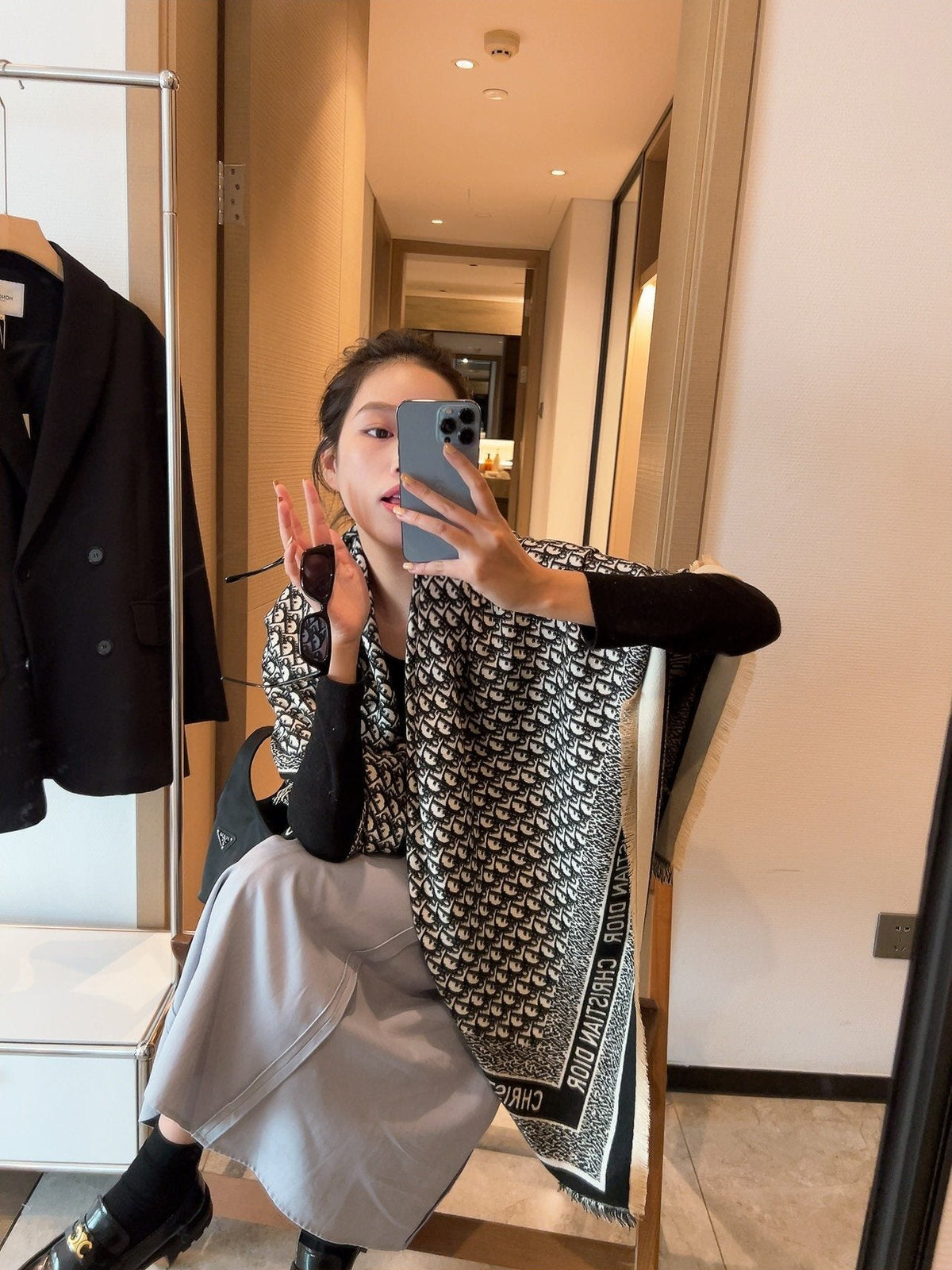 Dior Monogram Fringe Square Scarf