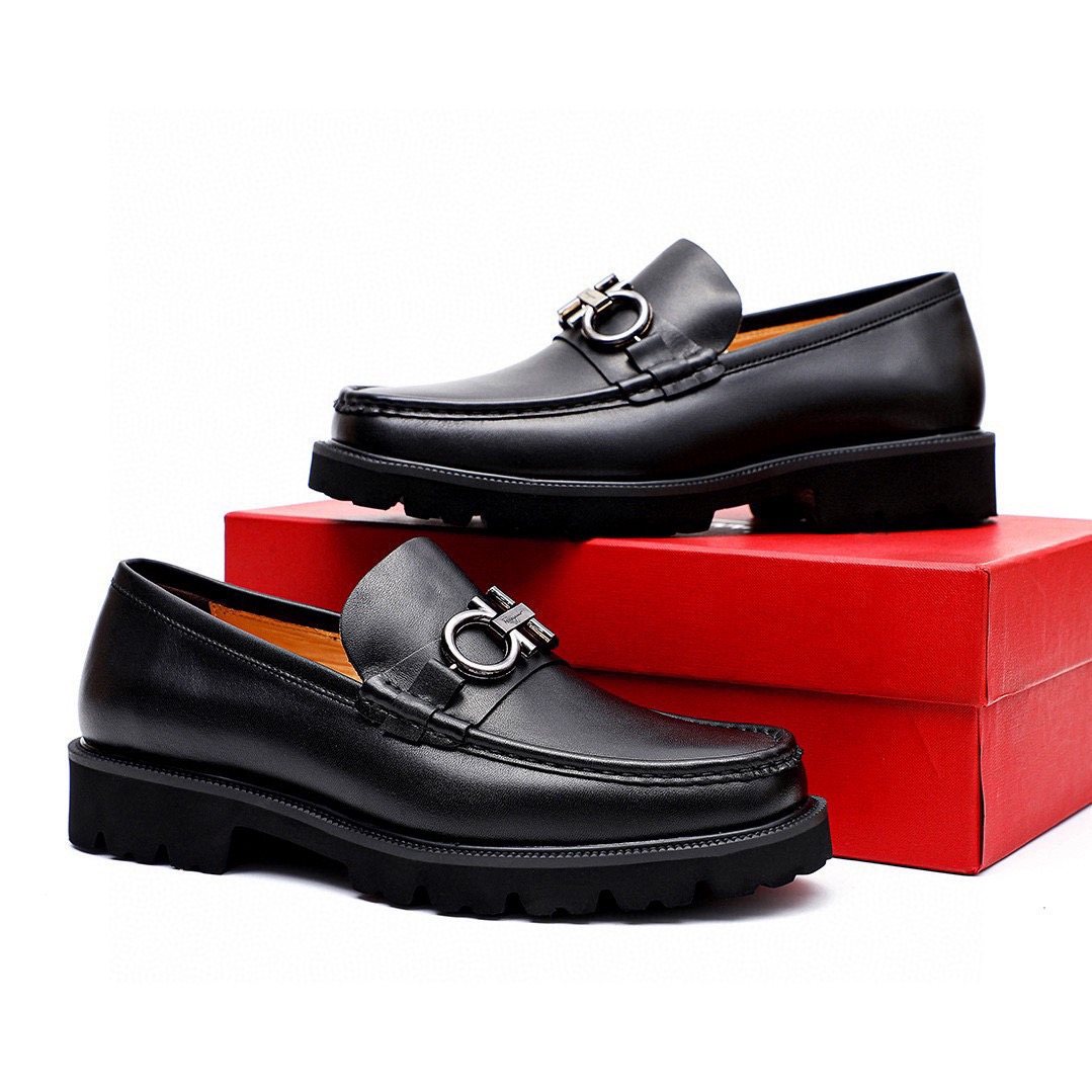 Ferragamo Men's Black Lug Sole Bit Loafers