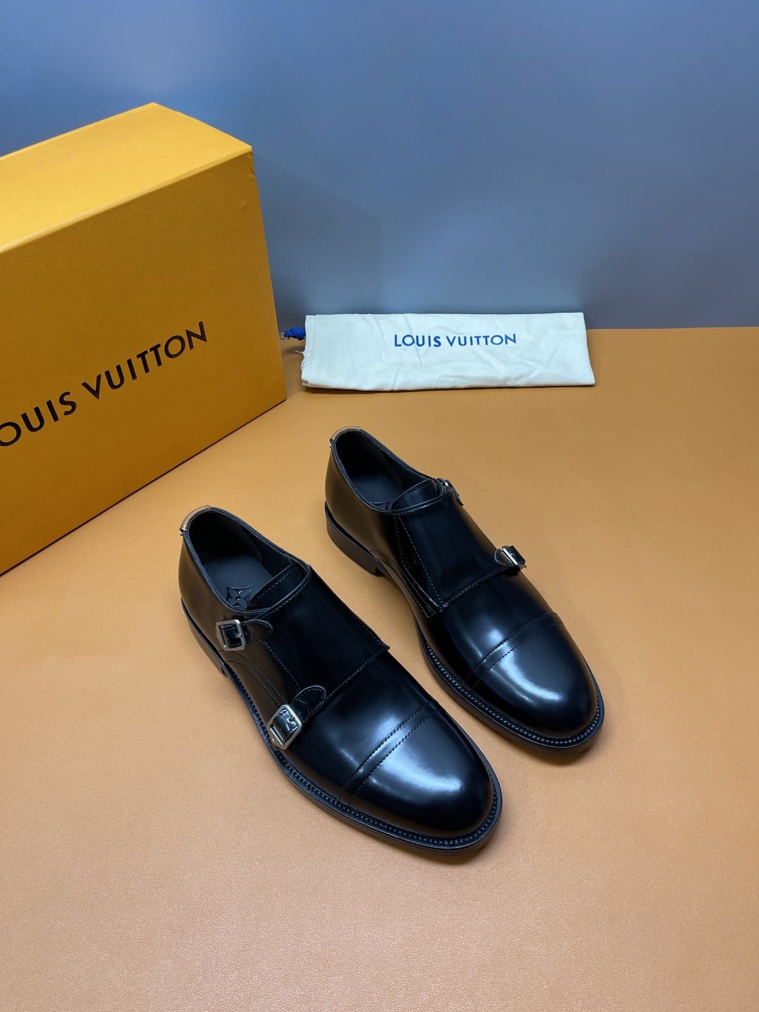 Louis Vuitton Black Cap-Toe Double-Monk Strap Shoes