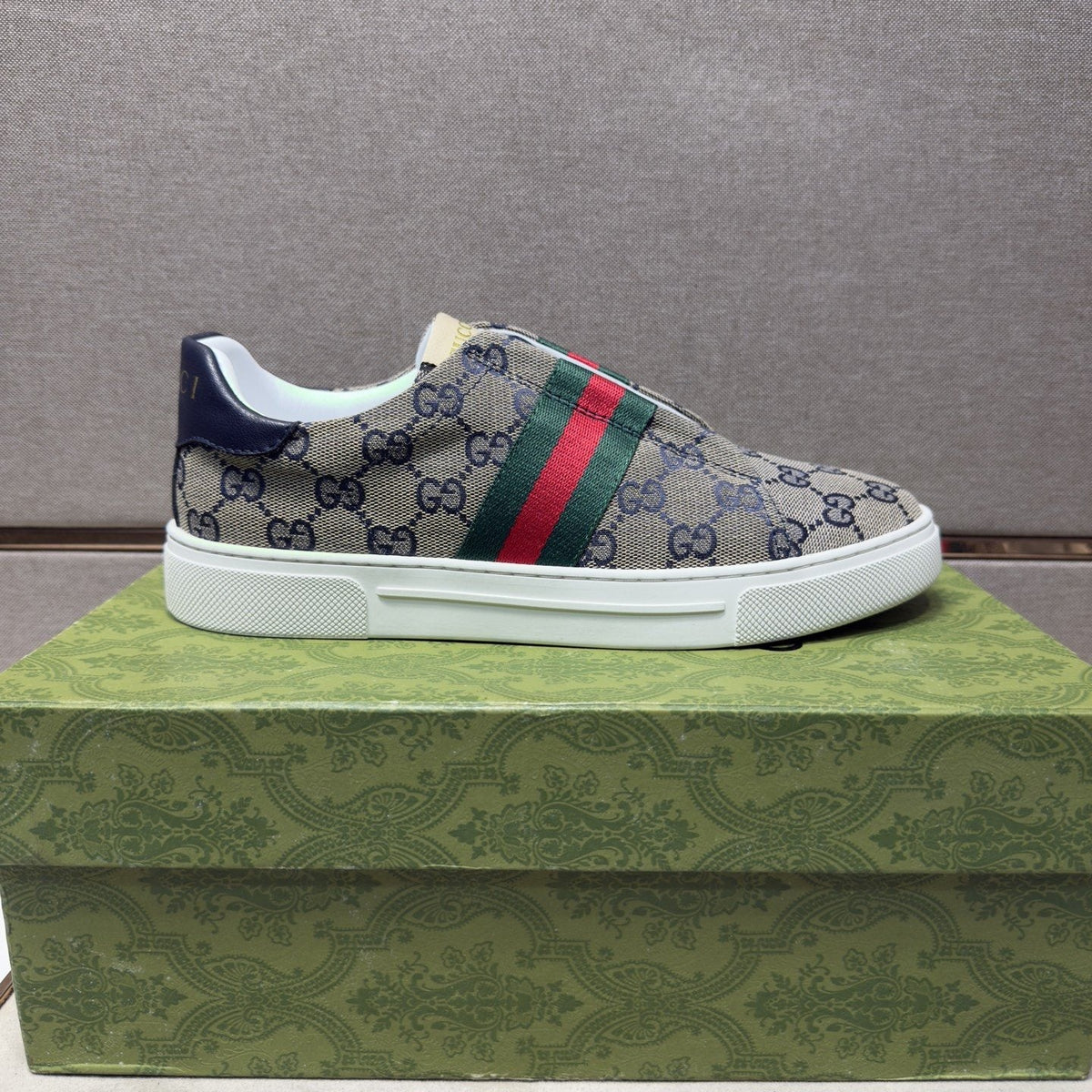 Gucci Men’s Monogram Web Slip-On Shoes