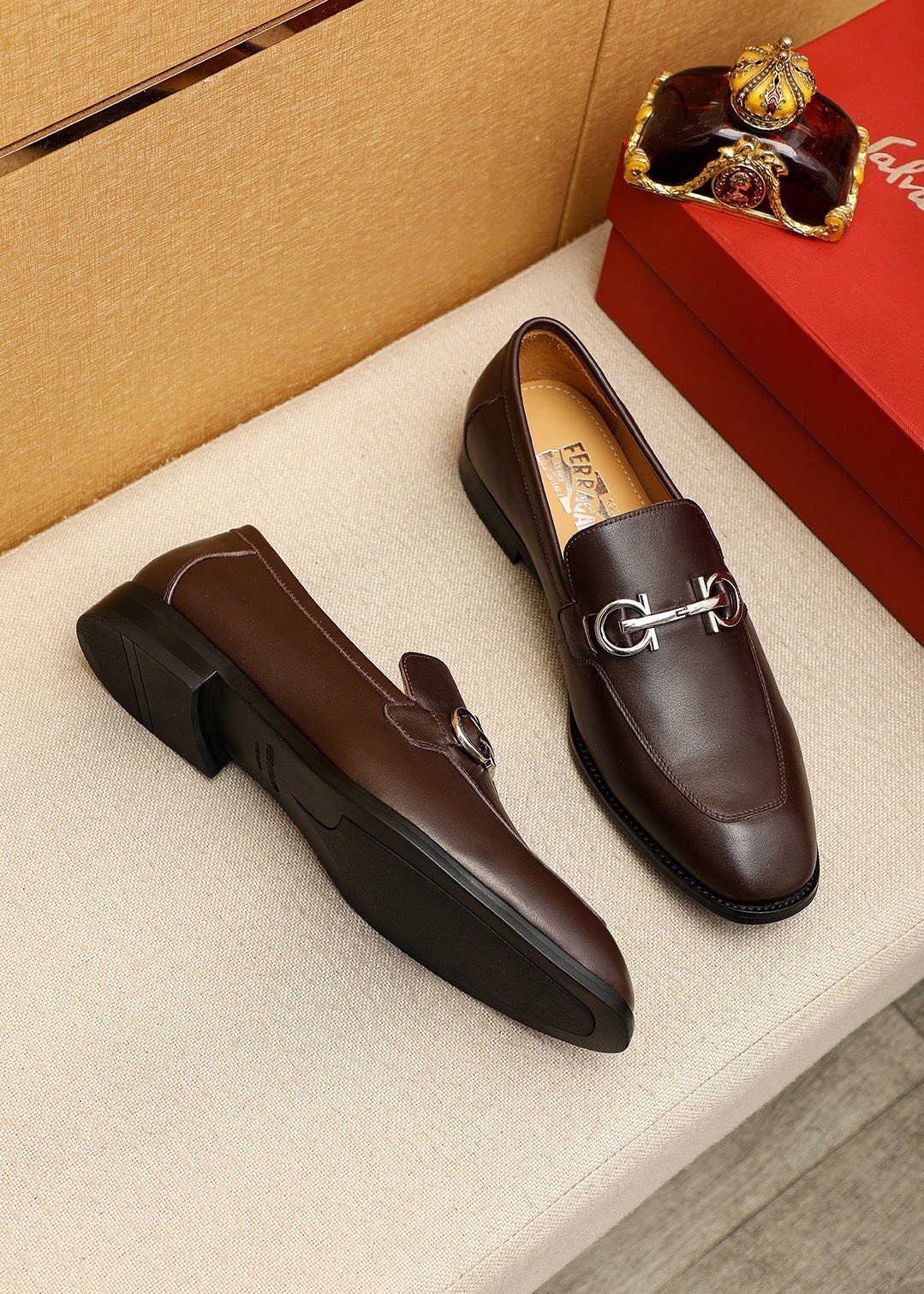 Ferragamo Silver-Tone Ornament Loafers