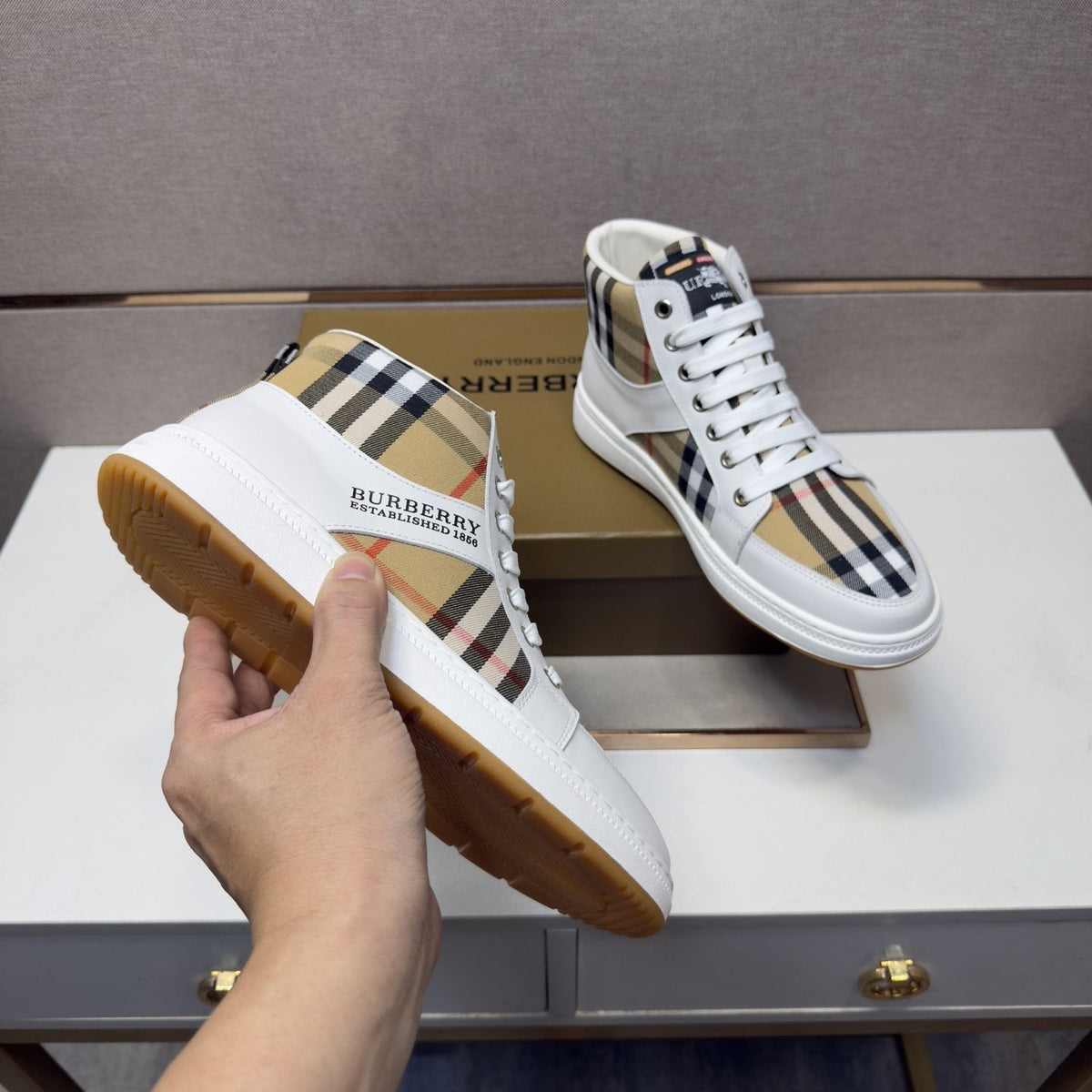 Burberry Men's Plaid High-Top Sneakers