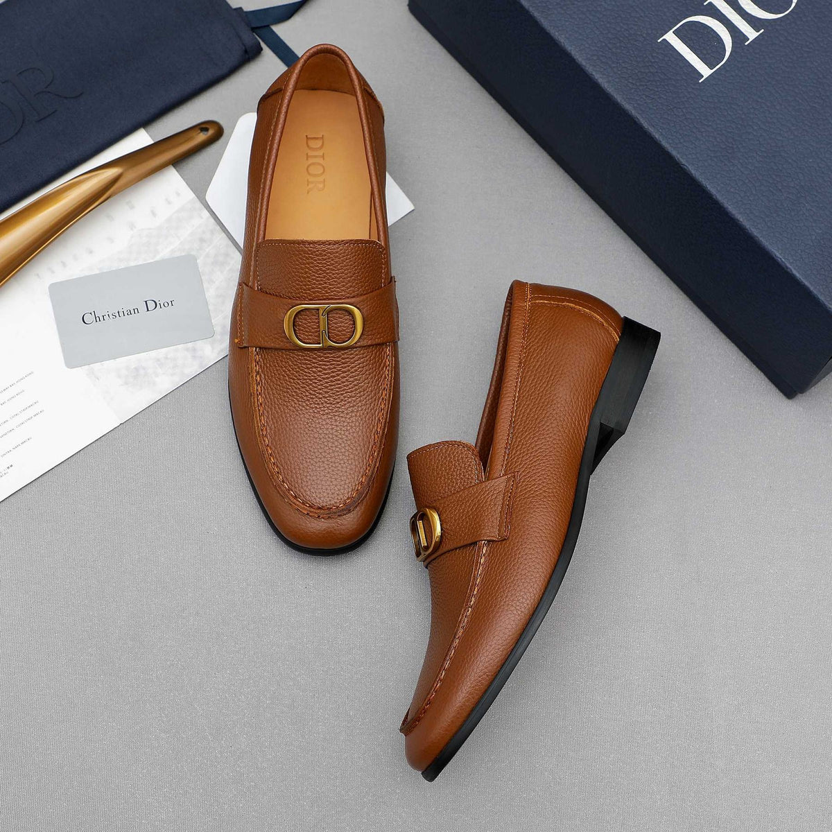 Dior Men's Pebbled Leather Hardware Loafers