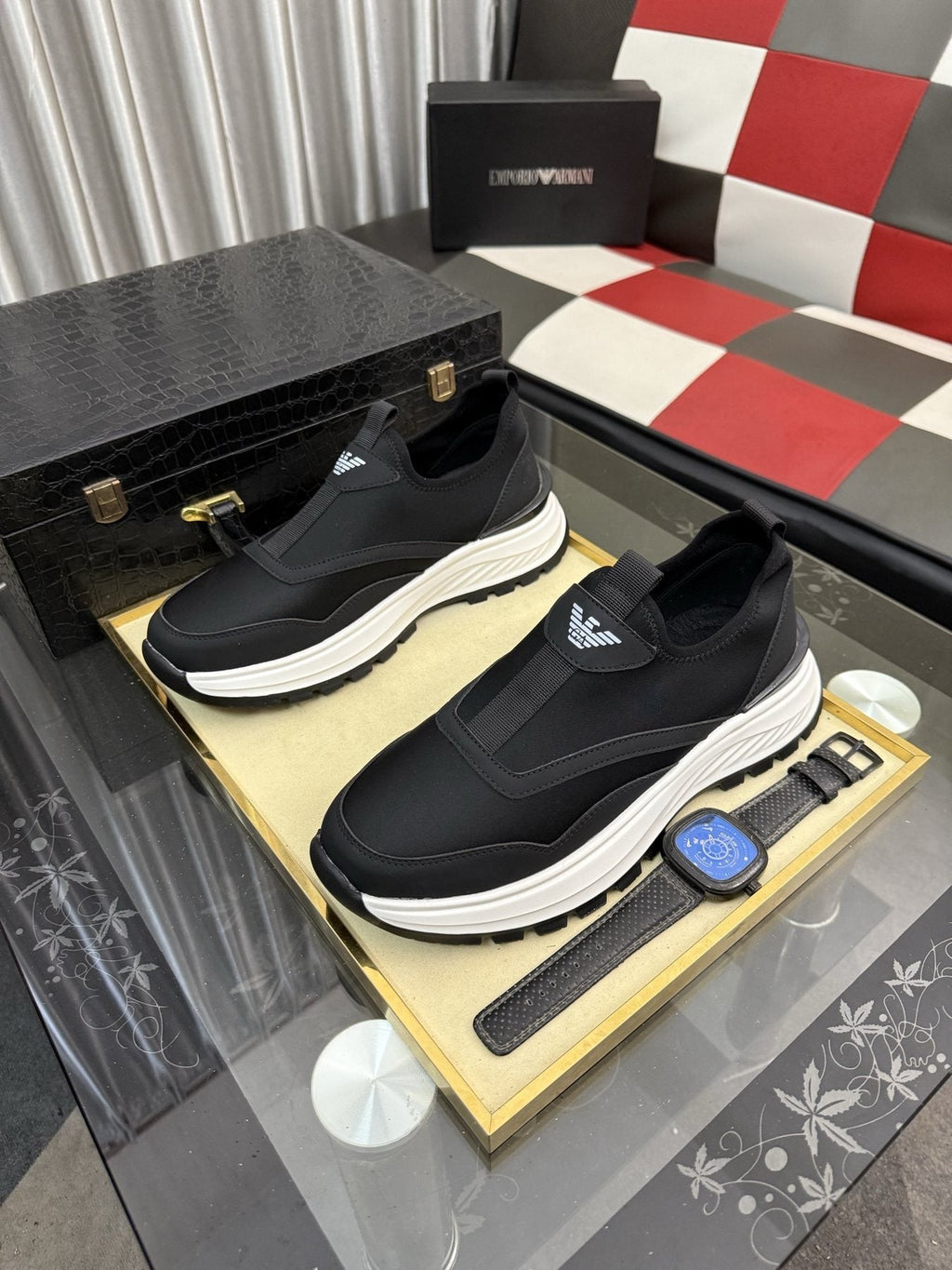 Armani Layered Slip-On Sneakers