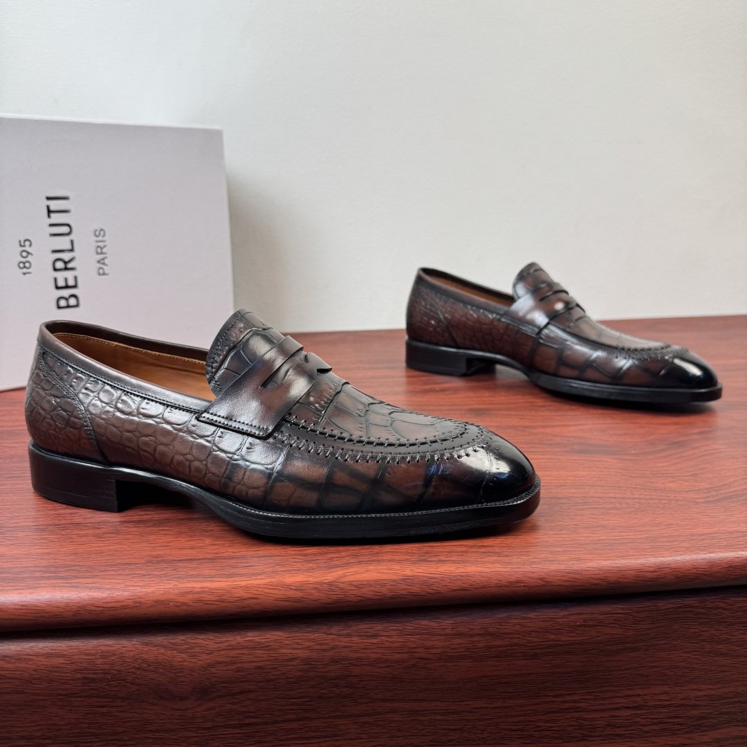 Berluti Men's Embossed Burnished Loafers