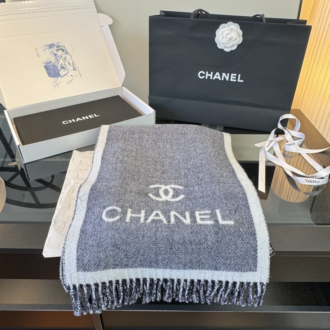 Chanel Logo Fringe Scarf