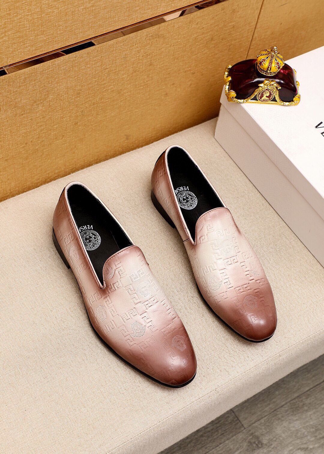 Versace Embossed Leather Slip-On Shoes