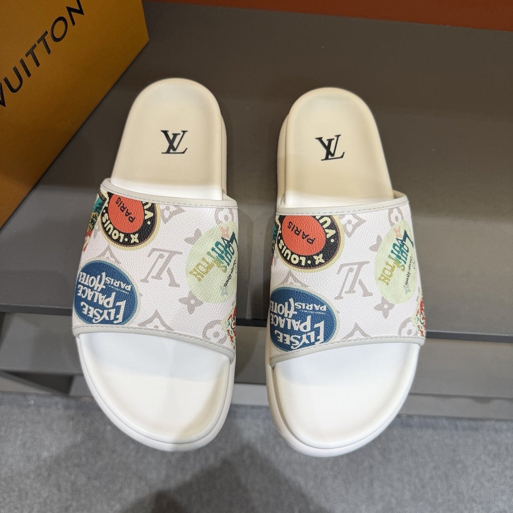 Louis Vuitton Graphic Strap Slide Sandals - Slip-On Construction