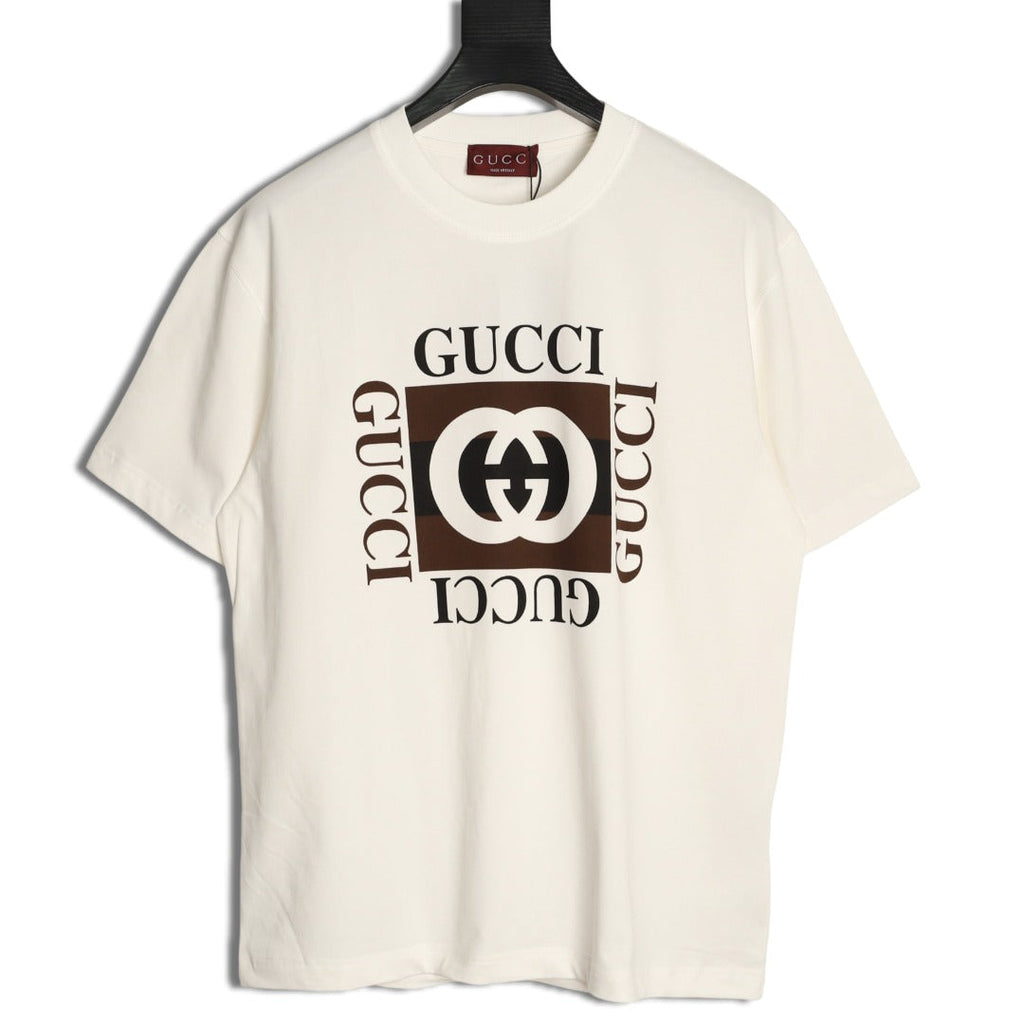 Gucci Interlocking-G Square Lettering T-Shirt - Cream and Black
